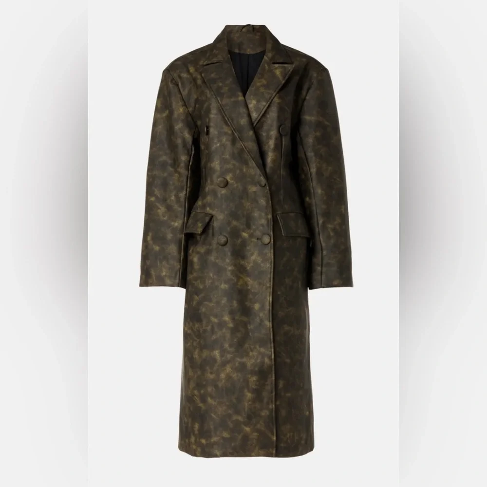 WEWOREWHAT Oversized Blazer Jacket Edgy Olive Leather Jacket